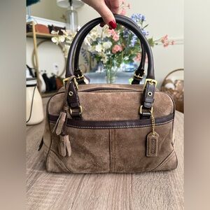 Coach Hampton Brown Suede Small Satchel